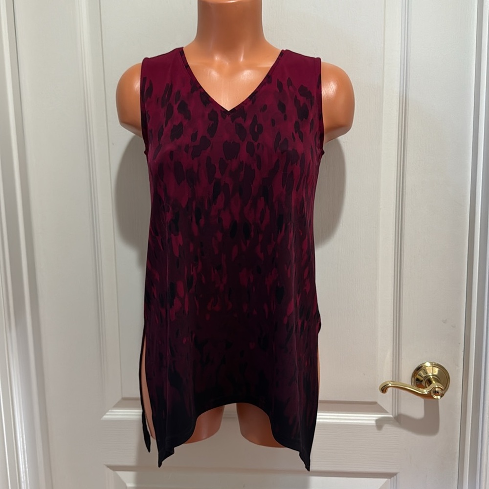 ALFANI Berry Jungle Ombre Handkerchief Hem V Neck Tank PS SP Petite Small $60 - Picture 2 of 9